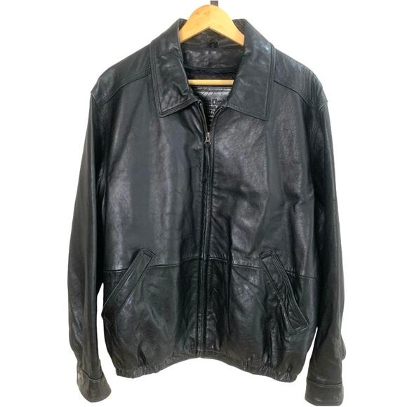American Classic Colebrook Sz L Men'sFull Zip Leather Bomber Jacket Black